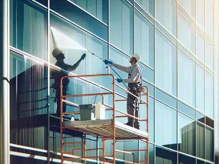 Équipe nettoyant façades vitrées à Mérignac